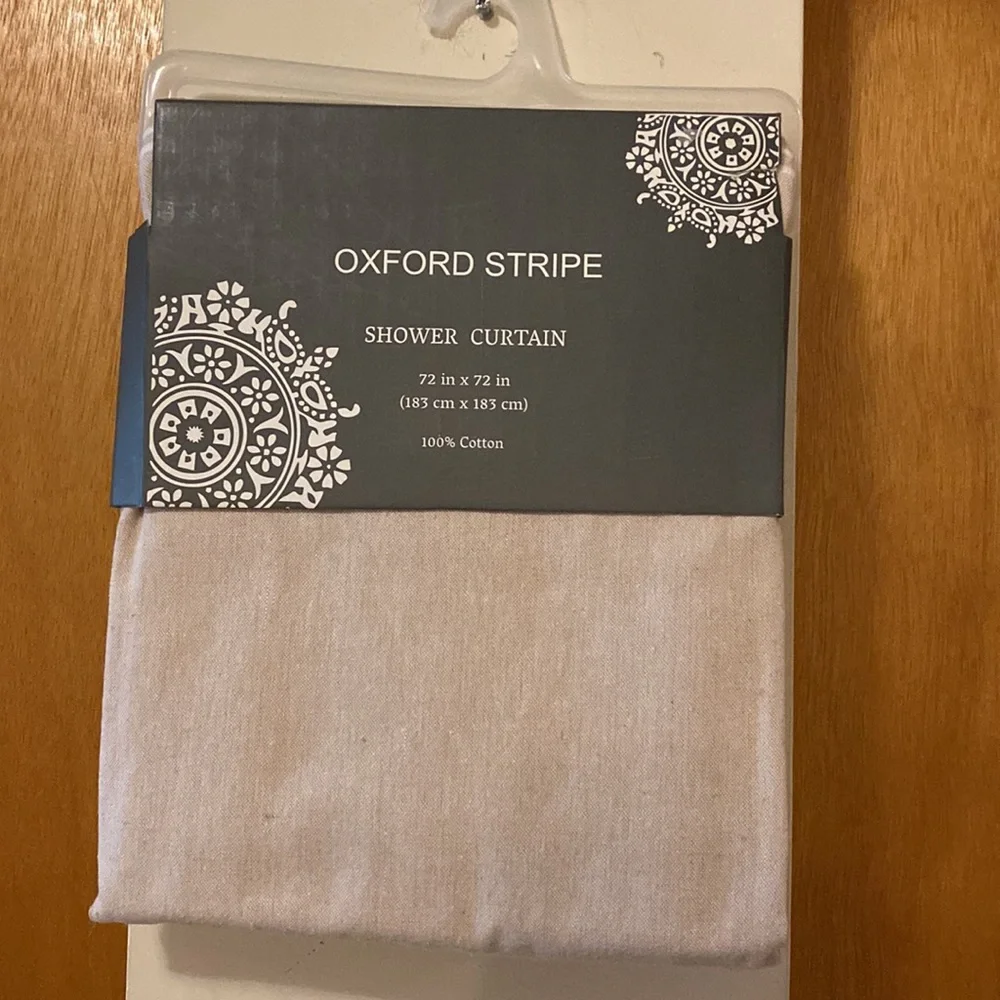 🧁 NWT Oxford Stripe 100% Cotton Tan Shower Curtain